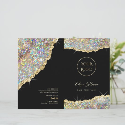 Faux gouden glitter sequin service menu brochure (Staand voorkant)