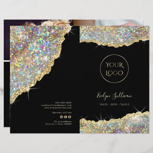 Faux gouden glitter sequin service menu brochure (Voorkant / Achterkant)