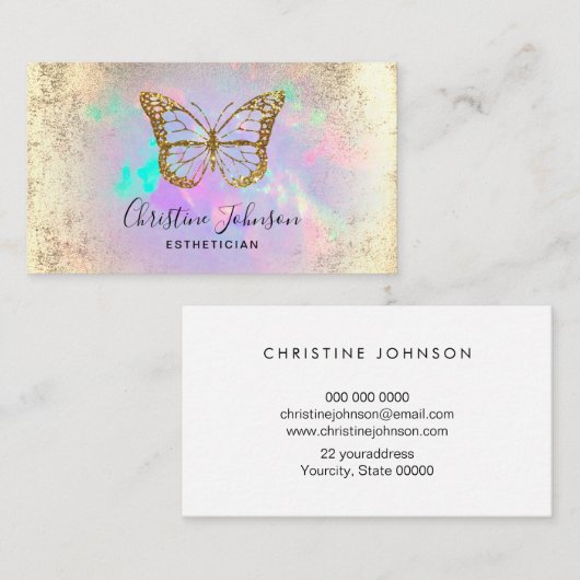 Faux gouden glitter vlinder op opaal edelsteen visitekaartje (Voorkant / Achterkant)