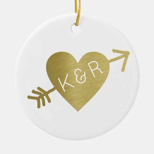 faux gouden hart met een pijl, mooi keramisch ornament (Voorkant)