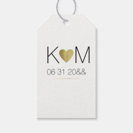 faux gouden hart met paar initialen, eenvoudig cadeaulabel