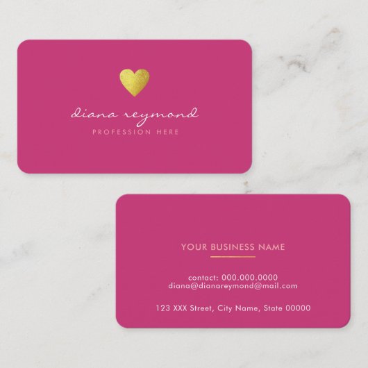 Faux gouden hart op fuchsia roze vrouwelijke pro visitekaartje (Voorkant / Achterkant)