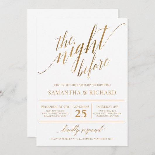 Faux gouden kalligrafie belettering rustieke repet kaart (Voorkant / Achterkant)