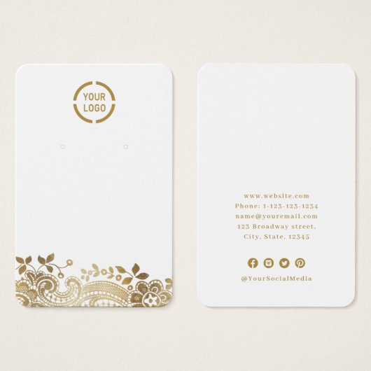 Faux gouden kant, aangepast logo wit oorscherm visitekaartje (Voorkant /achterkant)