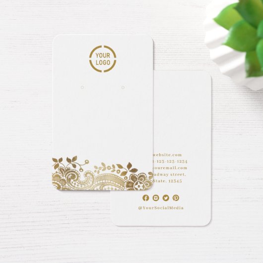 Faux gouden kant, aangepast logo wit oorscherm visitekaartje (Bureau)