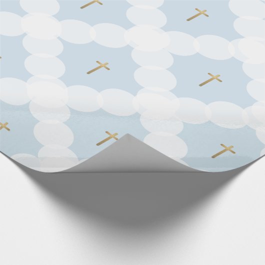 Faux gouden kruis witte cirkel patroon doop cadeaupapier (Hoek)