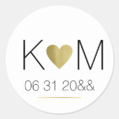 faux gouden liefde hart met paar Initialen op wit Ronde Sticker (Voorkant)