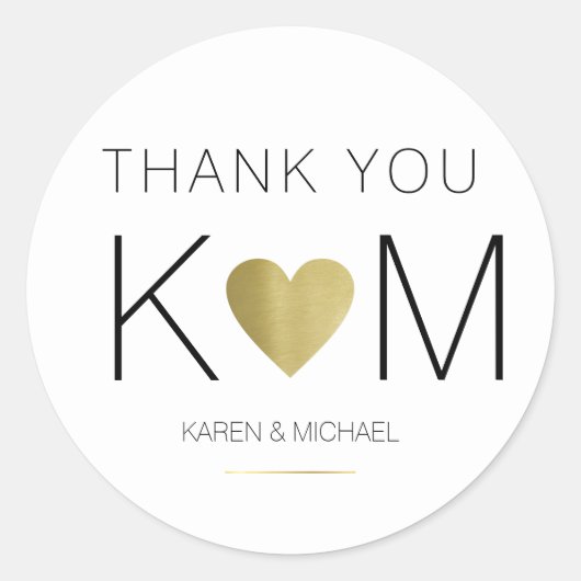 Faux gouden liefdeshart + paar initialen, dank je ronde sticker (Voorkant)