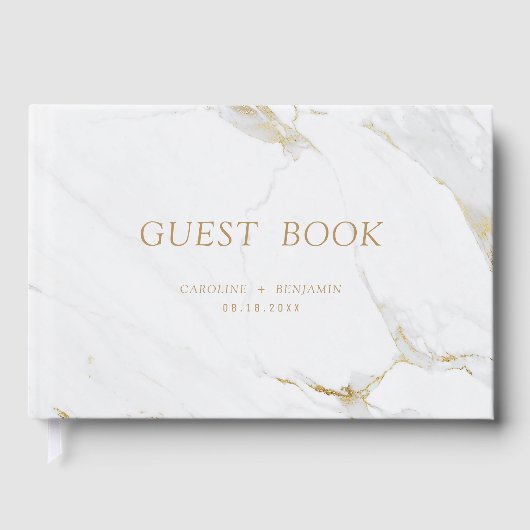 Faux gouden marmer luxe modern bruiloft gastenboek (Voorkant)
