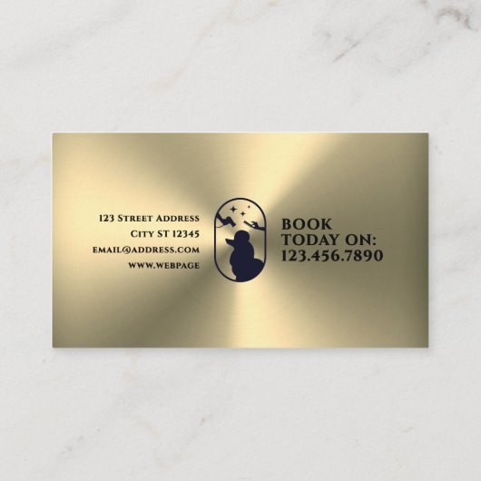 Faux gouden metalen oppervlak huisdier zorg logo visitekaartje (Achterkant)