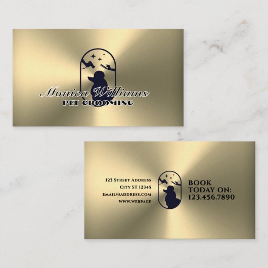 Faux gouden metalen oppervlak huisdier zorg logo visitekaartje (Voorkant / Achterkant)