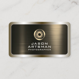 Faux gouden metalen textuur lens logo visitekaartje