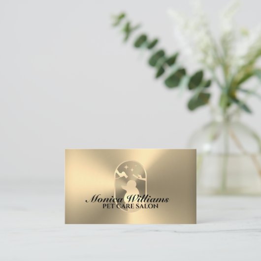 Faux gouden metallic textuur gouden poedel logo visitekaartje (Staand voorkant)