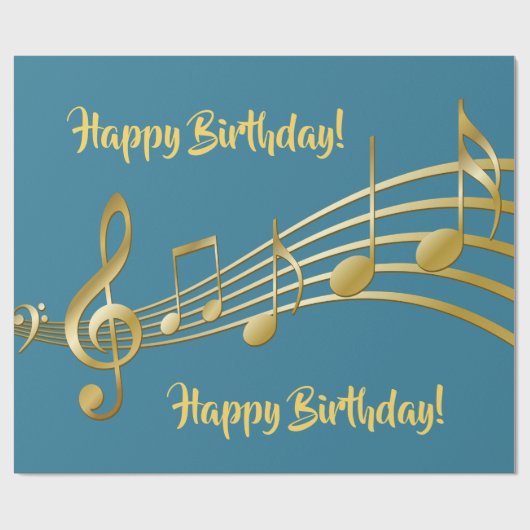 Faux gouden muzieknoten blauwgroen blauwe groene v cadeaupapier (Vlak)