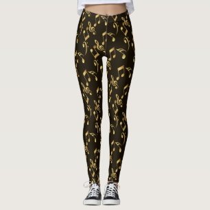 Faux gouden muzieknoten op bruin zwart leggings