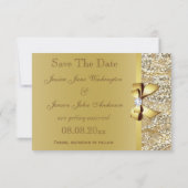 Faux gouden pailletten en strik bruiloft opslaan v save the date (Achterkant)