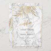 Faux gouden palmen + marmeren bruiloft aankondiging (Voorkant / Achterkant)