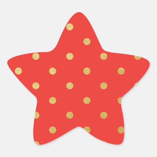 Faux gouden polka stippen rood metallic ster sticker (Voorkant)