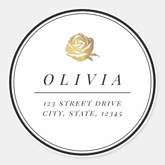 Faux gouden roos zwart-wit minimalist ronde sticker (Voorkant)