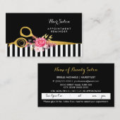 Faux Gouden Schaar Roze Bloemen Salon Afspraak Afsprakenkaartje (Voorkant / Achterkant)