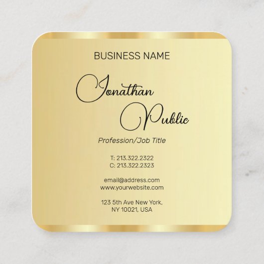 Faux gouden Sjabloon modern professioneel elegant Vierkante Visitekaartje (Achterkant)