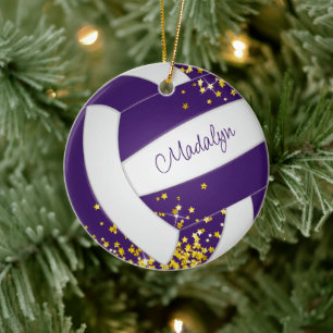 Faux gouden sterren meisjes sporten paarse volleyb keramisch ornament