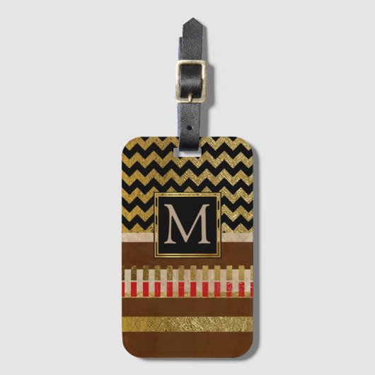 faux gouden strijkjes, monogrammatisch bagagelabel (Voorkant (verticaal))