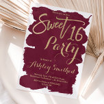 Faux gouden typografie Bourgogne waterverf Sweet 1 Kaart<br><div class="desc">Faux goud typografie goud en bogundy waterverf zoete zestien verjaardagsuitnodiging. Een moderne,  eenvoudige,  elegante en kische faux gouden borsteltypografie op een met de hand geschilde,  met de hand geschilde,  woeste waterverf penseelwerende achtergrond.</div>