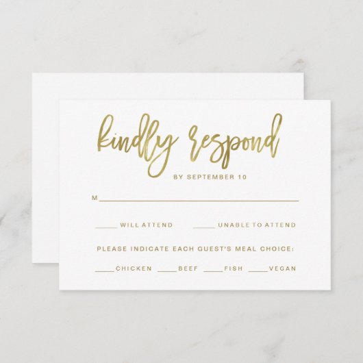 Faux Gouden Typografie | Keuze Maaltijd RSVP (Voorkant / Achterkant)
