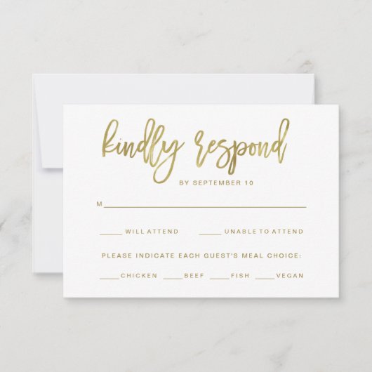Faux gouden typografie | Maaltijdkeuze RSVP Kaartje (Voorkant)
