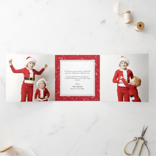 Faux gouden vlokken kerst drieluik wenskaart (Binnen)