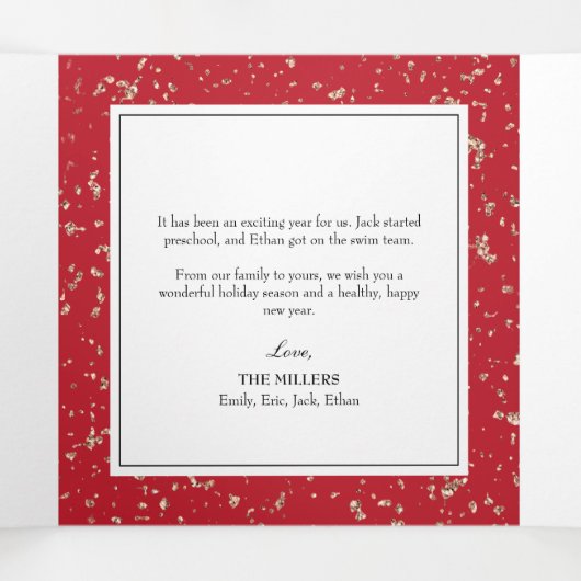 Faux gouden vlokken kerst drieluik wenskaart (Binnenkant midden)