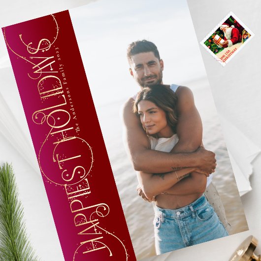 Faux gouden wervelingen | kastanjebruine helling f feestdagenkaart