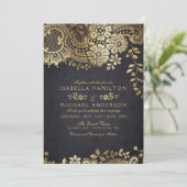 Faux gouden zwarte elegante  bruiloft kaart (Staand voorkant)