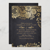 Faux gouden zwarte elegante  bruiloft kaart (Voorkant / Achterkant)