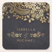 Faux gouden zwarte elegante  bruiloft kartonnen onderzetters (Voorkant)