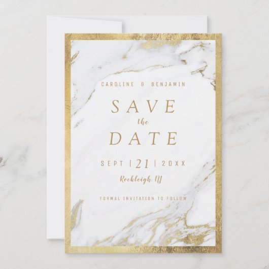 Faux goudfolie marmer luxe modern save the date (Voorkant)
