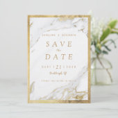Faux goudfolie marmer luxe modern save the date (Staand voorkant)