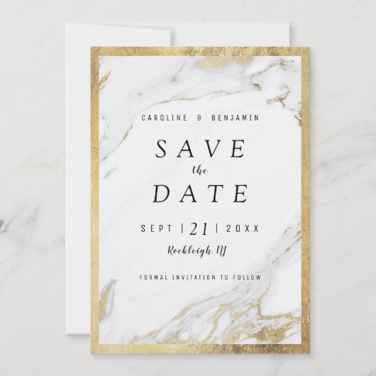 Faux goudfolie marmer luxe modern save the date (Voorkant)