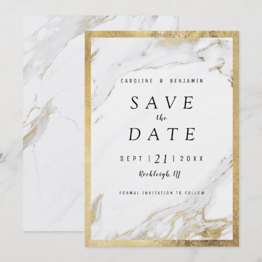 Faux goudfolie marmer luxe modern save the date (Voorkant / Achterkant)
