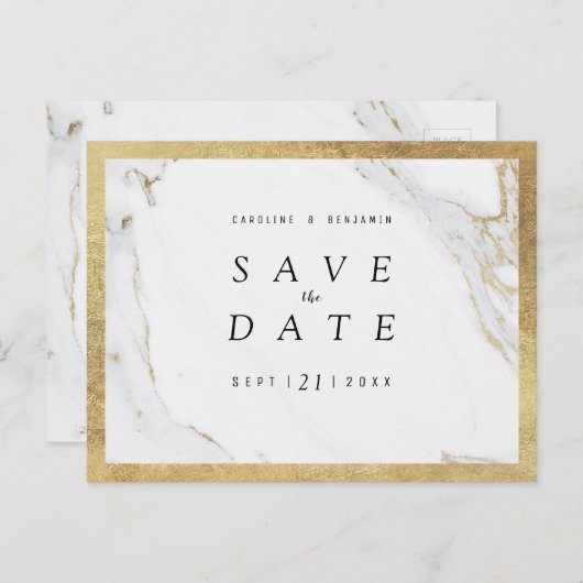 Faux goudfolie marmer luxe modern save the date aankondigingskaart (Voorkant / Achterkant)