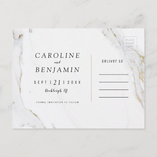 Faux goudfolie marmer luxe modern save the date aankondigingskaart (Achterkant)