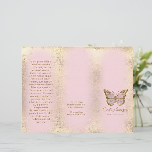 faux goudfolie ontwerp roze vlinderbrochure (Staand voorkant)