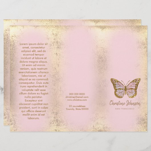 faux goudfolie ontwerp roze vlinderbrochure (Voorkant / Achterkant)