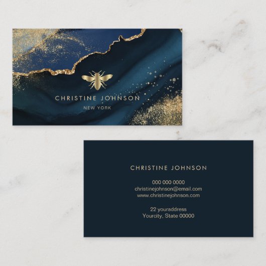 faux goudfolie op agate achtergrond visitekaartje (Voorkant / Achterkant)