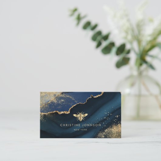 faux goudfolie op agate achtergrond visitekaartje (Staand voorkant)