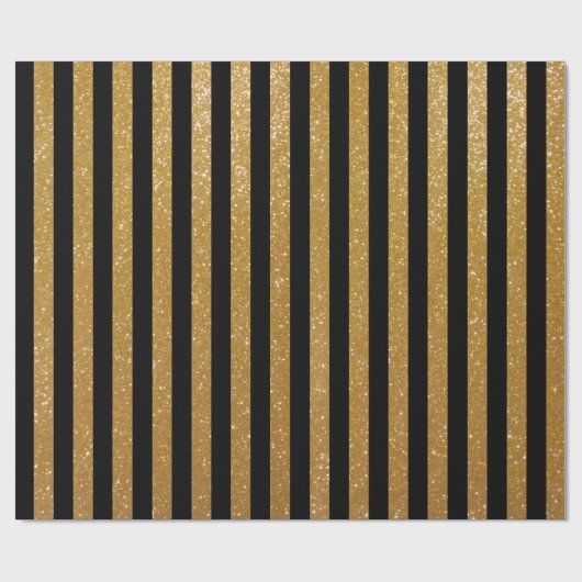Faux goudglitter en zwart gestreept verpakkingspap cadeaupapier (Vlak)