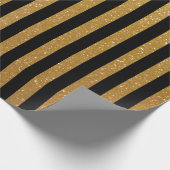 Faux goudglitter en zwart gestreept verpakkingspap cadeaupapier (Hoek)