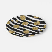 Faux goudglitter stippen Zwarte witte strepen Papieren Bordje (Gekanteld)