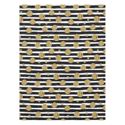 Faux goudglitter stippen Zwarte witte strepen Tafelkleed (Voorkant)